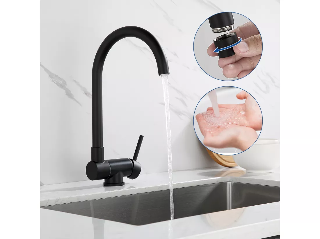 Lonheo Max Mitigeur Cuisine Rabattable Noir,Robinet Cuisine Pliable Contre Fenêtre en Acier Inox 304, Robinetterie Cuisine Pivotant à 360°,EU Modèle