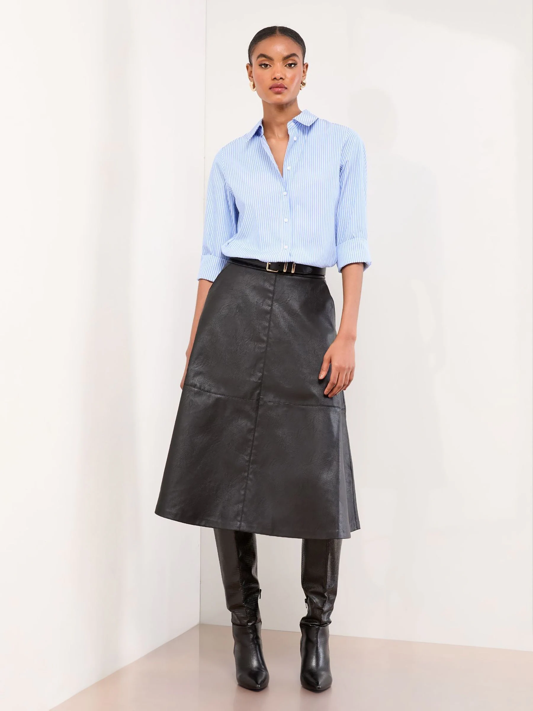 Zwart imitatieleer - Lipsy Textured Fit and Flared Midi Skirt