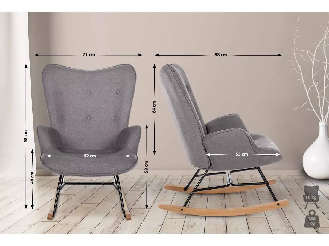 Chaise à bascule - Tissu & Métal - Gris - Sanka