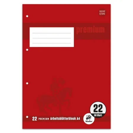 Staufen Premium Arbeitsblätterblock 22 A4 50 Blatt 90g/qm 5mm kariert 4-Loch