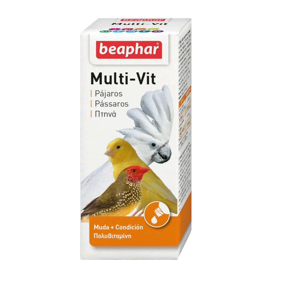 Multivitaminas Beaphar para aves com deficiência de vitaminas.