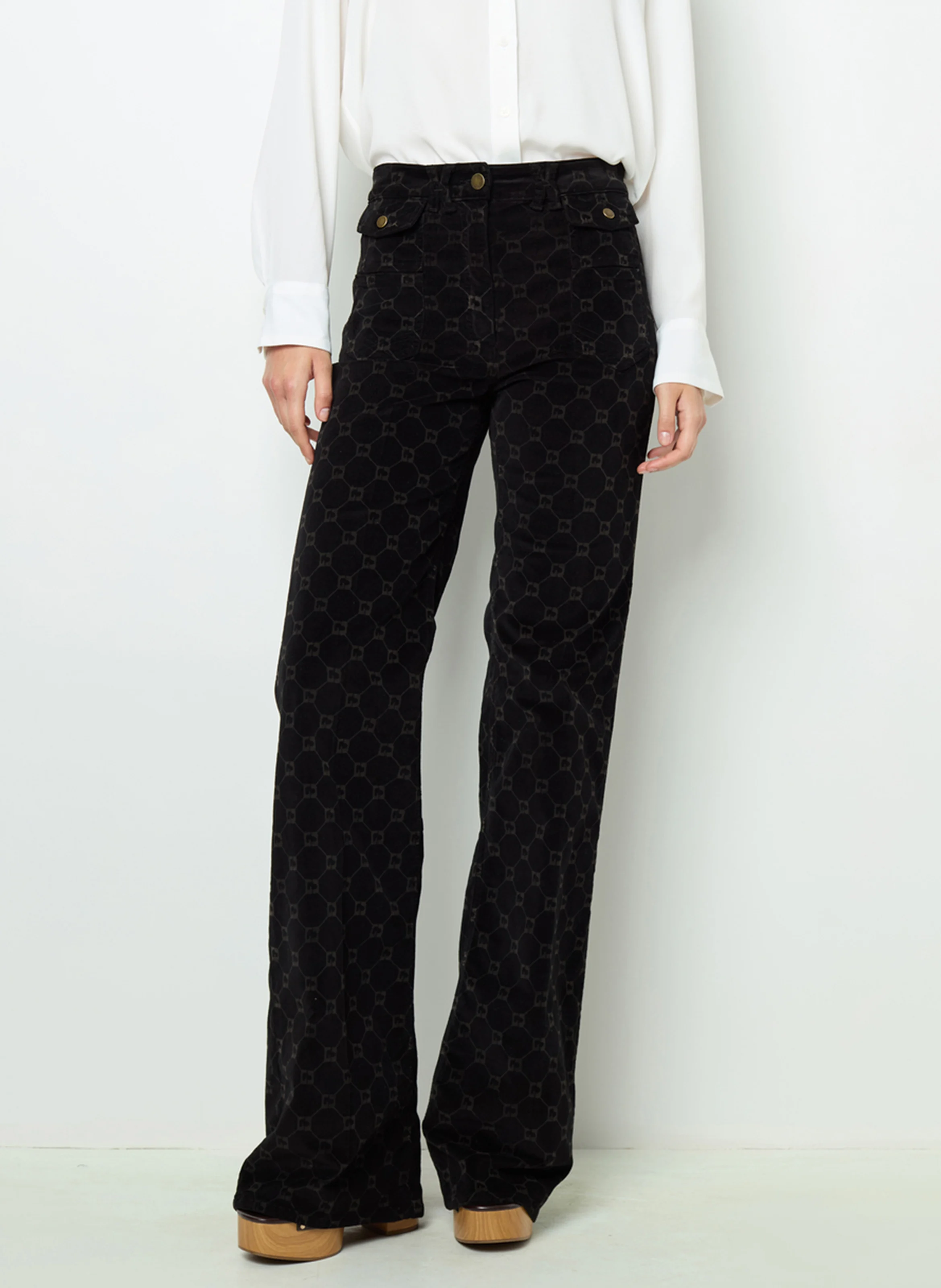 ANNA - Pantalon flare en coton mélangé | Noir