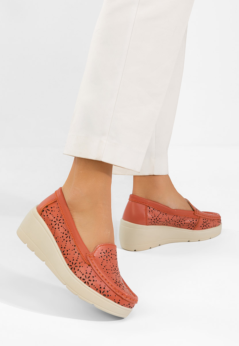 Mocassins femme en cuir orange Ysaia
