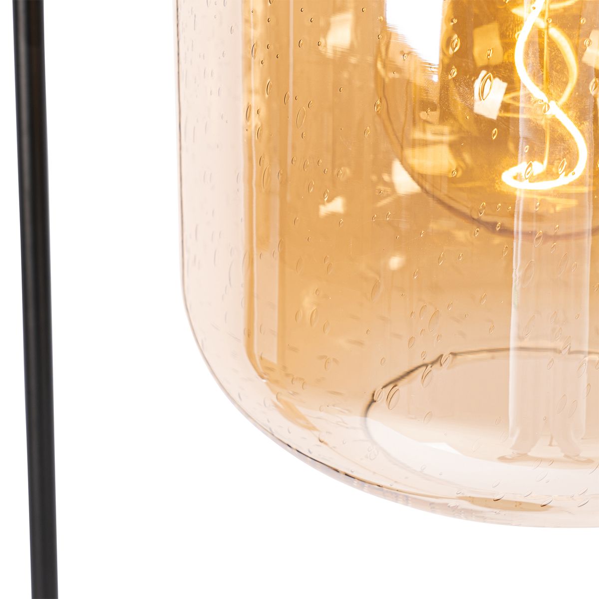 Smart vloerlamp zwart met messing en amber glas incl. Wifi G95 - Zuzanna