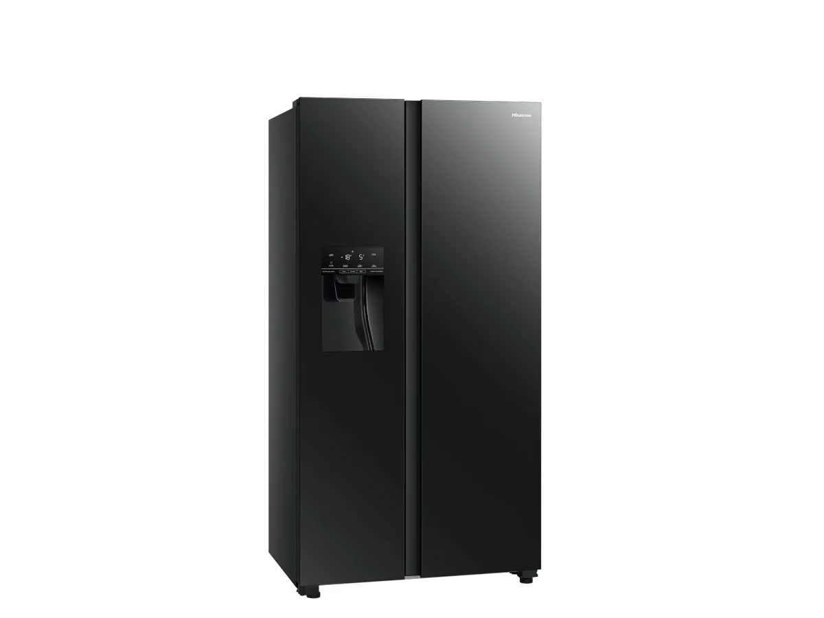 Hisense RS694N4GBE - Køleskab/fryser - side-by-side med vanddispenser - bredde: 91 cm - dybde: 68.9 cm - højde: 178.6 cm - 562 liter - Klasse E - sort