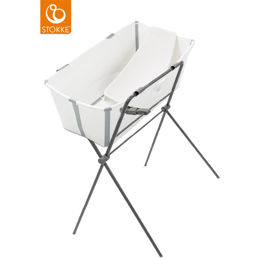 STOKKE® Badewanne und Badewannenständer Flexi Bath™ mit hitzeempfindlichem Stöpsel und Neugeborenenaufsatz grau ab der Geburt