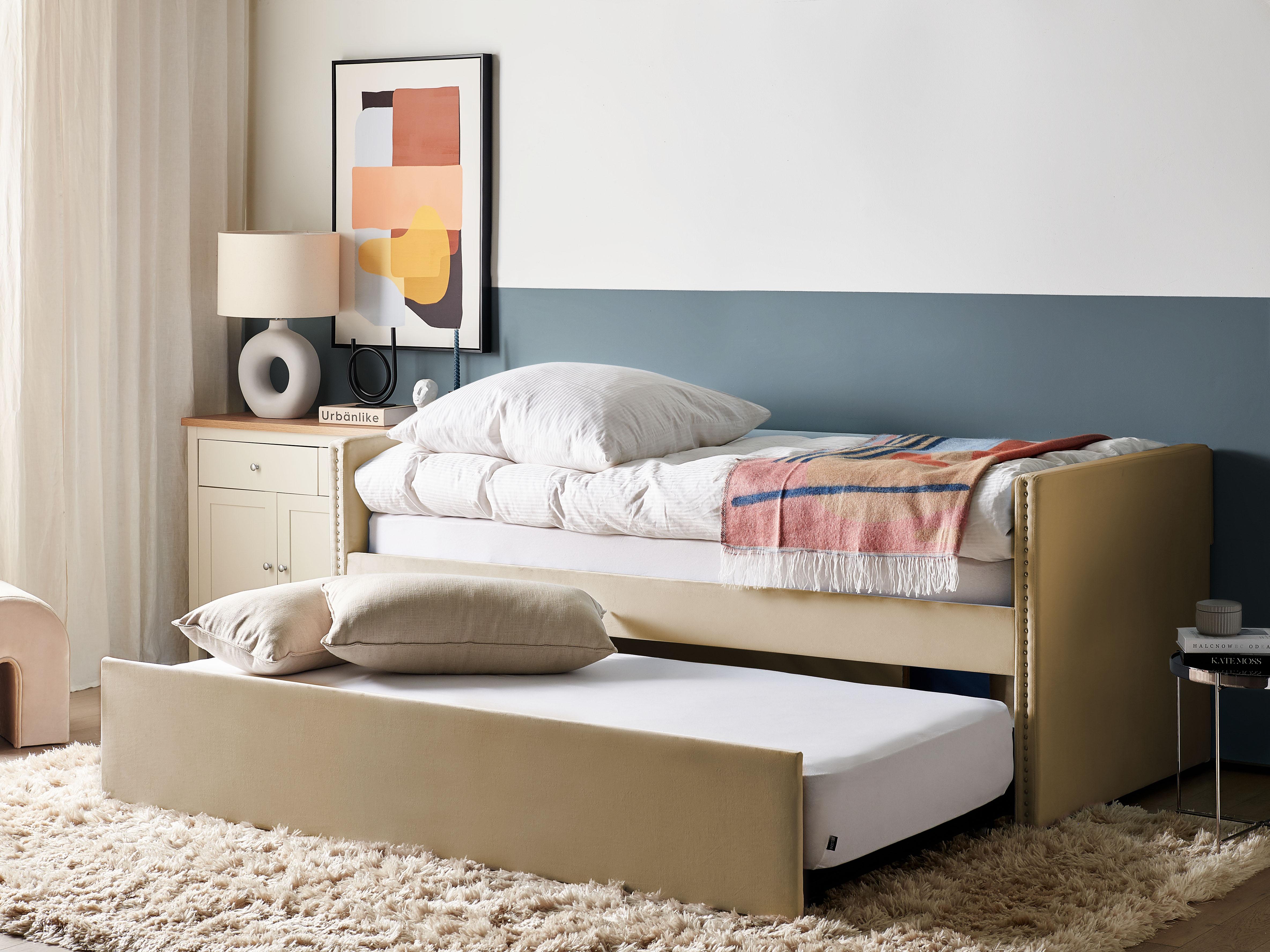 Onderschuifbed Fluweel TROYES 90 x 200 cm Beige