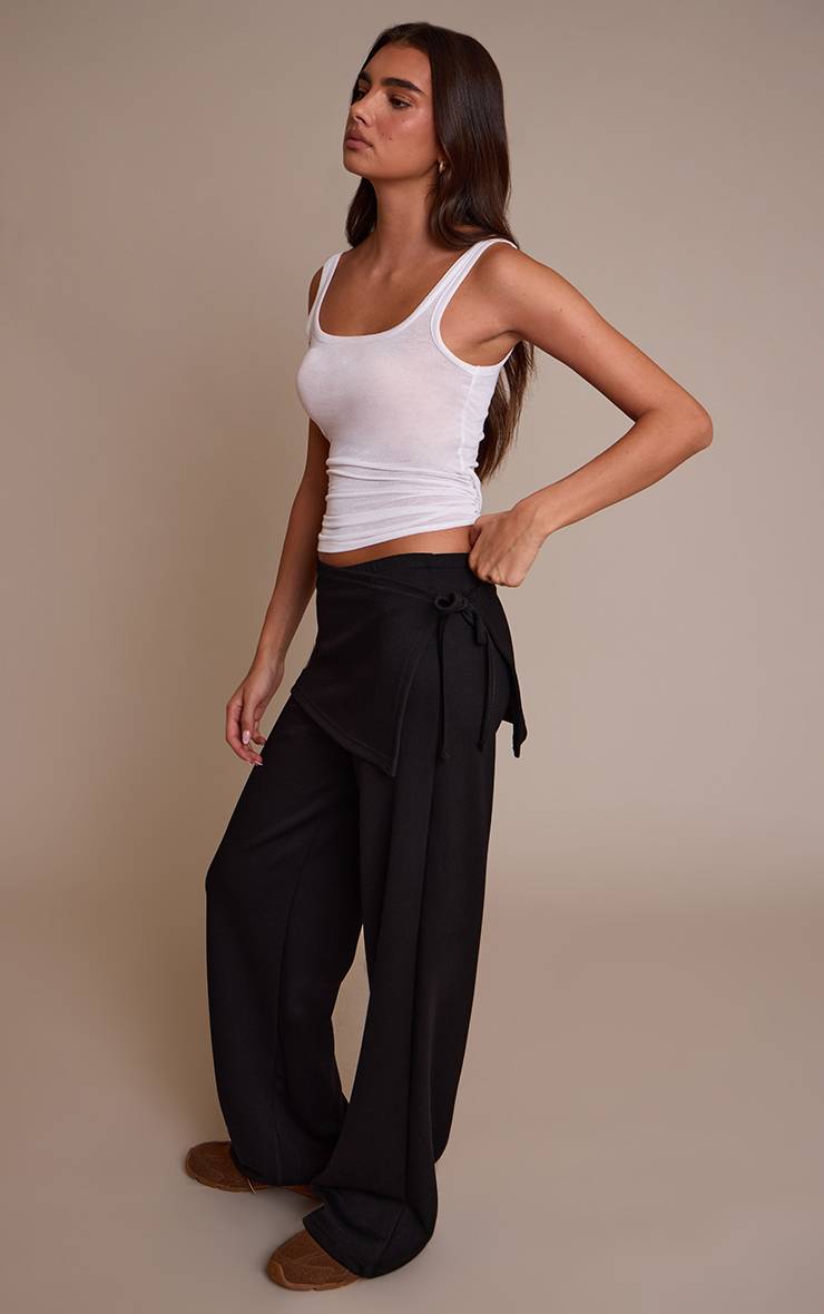 Noir Pantalon Large À Jambes Évasées Avec Devant Cache-cœur En Tissu Doux Premium