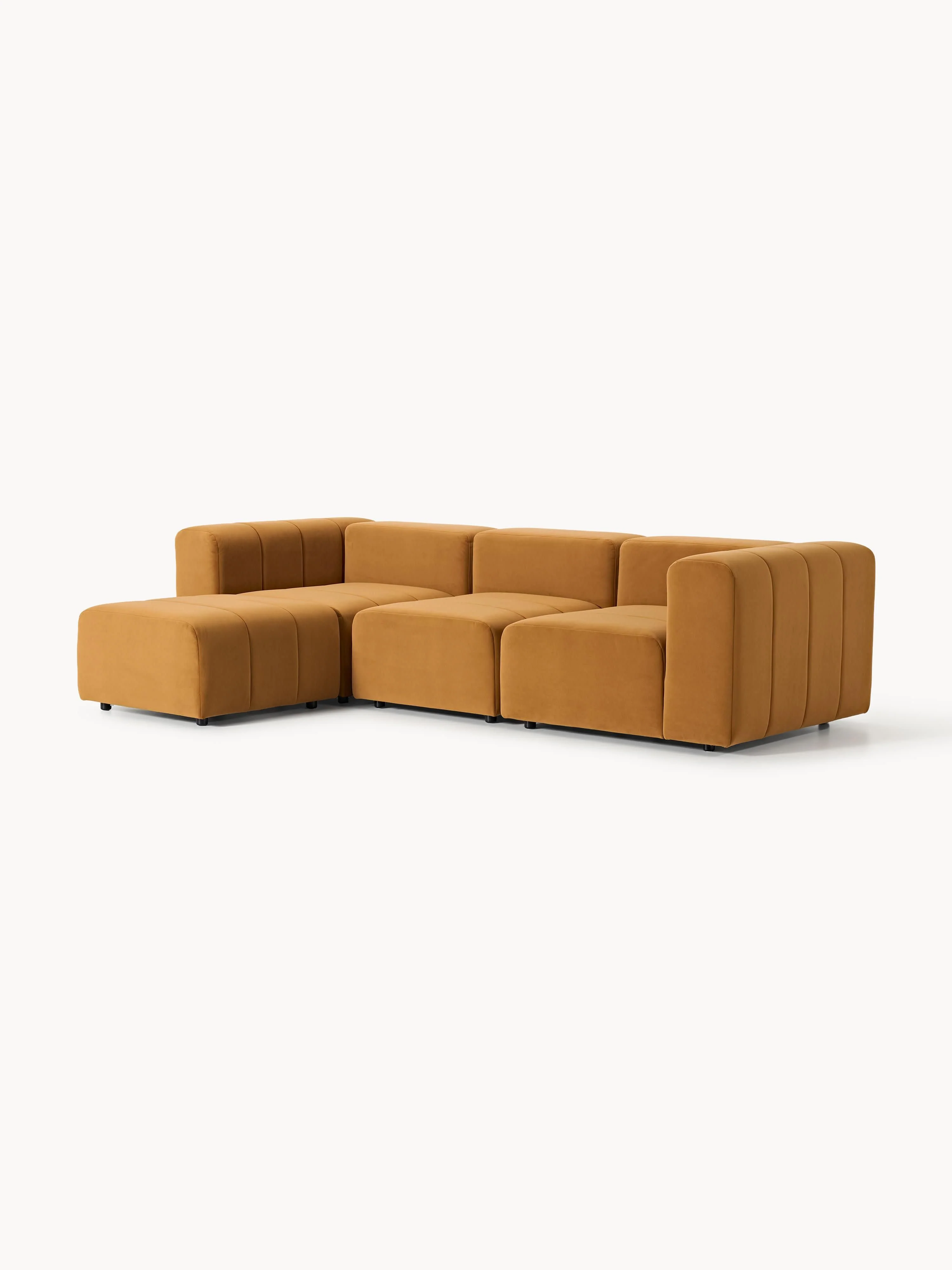 Fluwelen modulaire bank Lena (4-zits) met poef (links/rechts)