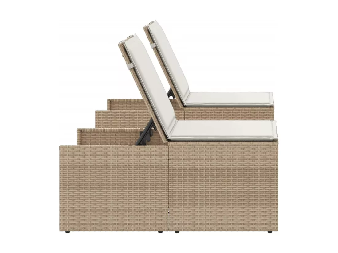 Chaises longues lot de 2 avec table beige résine tressée