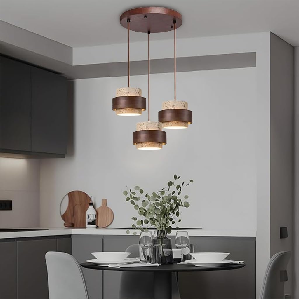 Natürliche Steinhängelampe Zylindrische Travertin Pendelleuchte Im Wabi Sabi Nordic Stil Mit Holz Für Kücheninsel Adjustable Home Decoration Flur Schlafzimmer Esszimmer Deckenbeleuchtung(C)