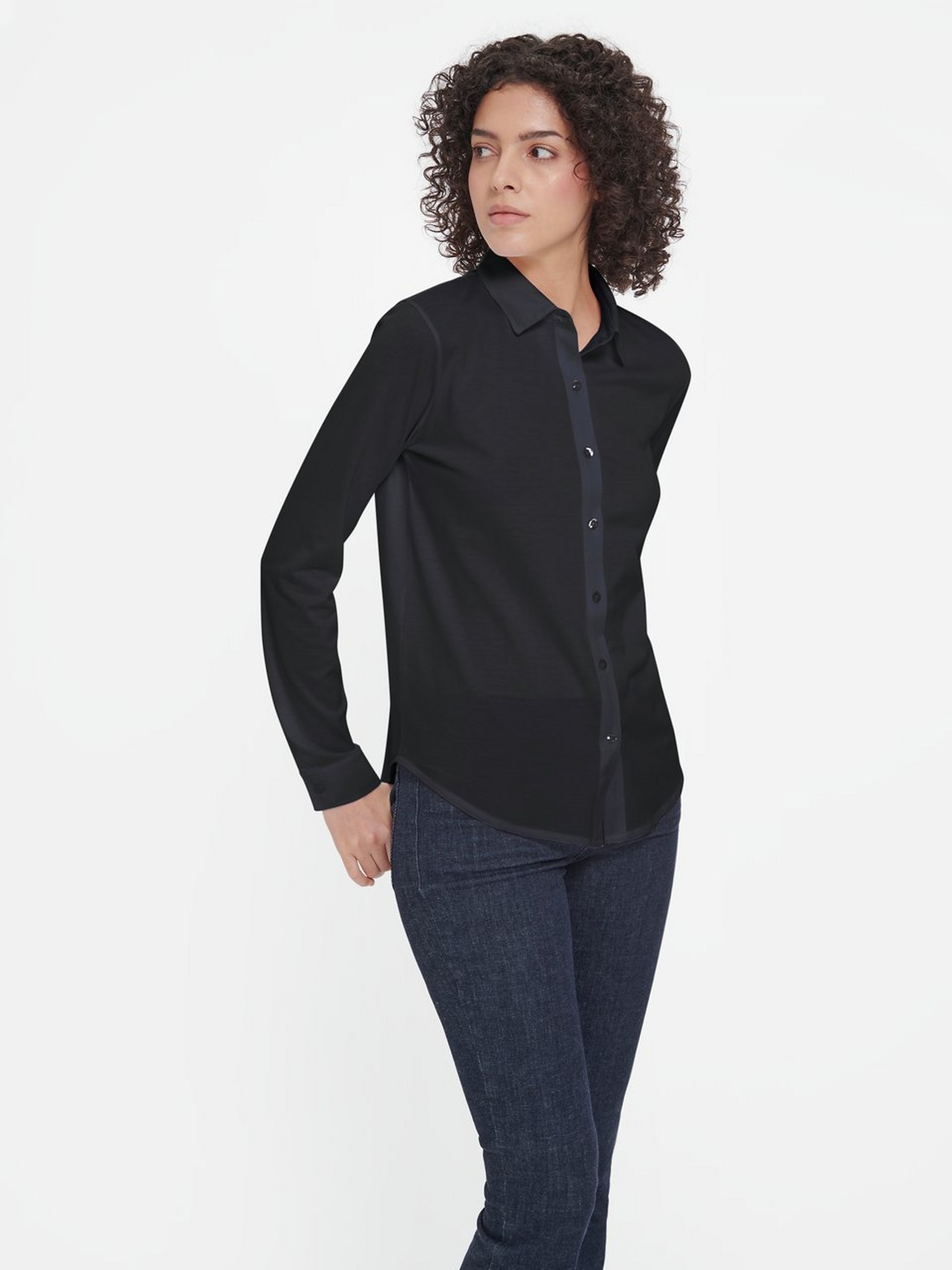Jersey-Bluse mit Hemdkragen