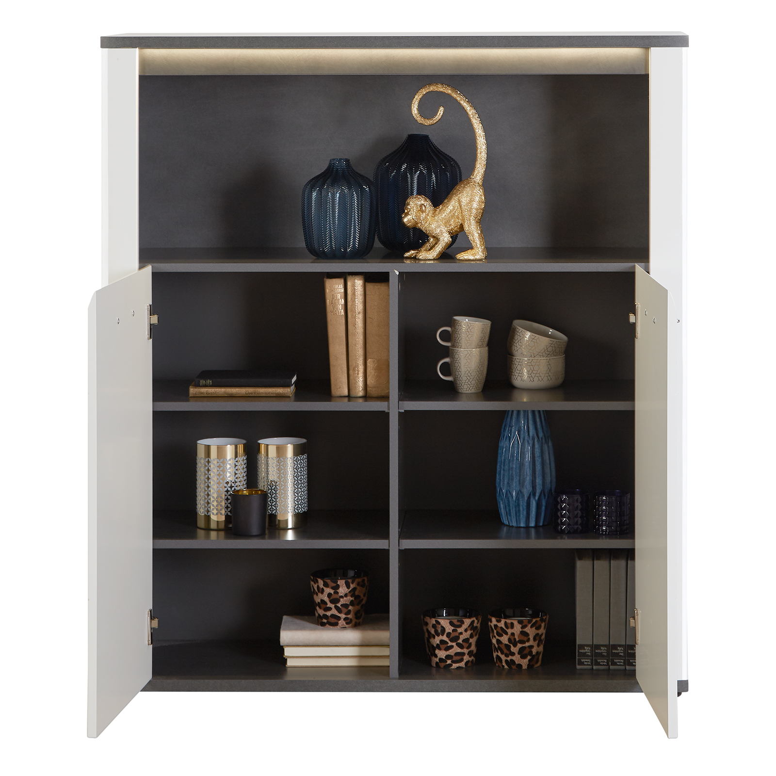 Luca Bessoni Highboard ALASSIO - weiß-Hochglanz - Matera dunkel - 109 cm