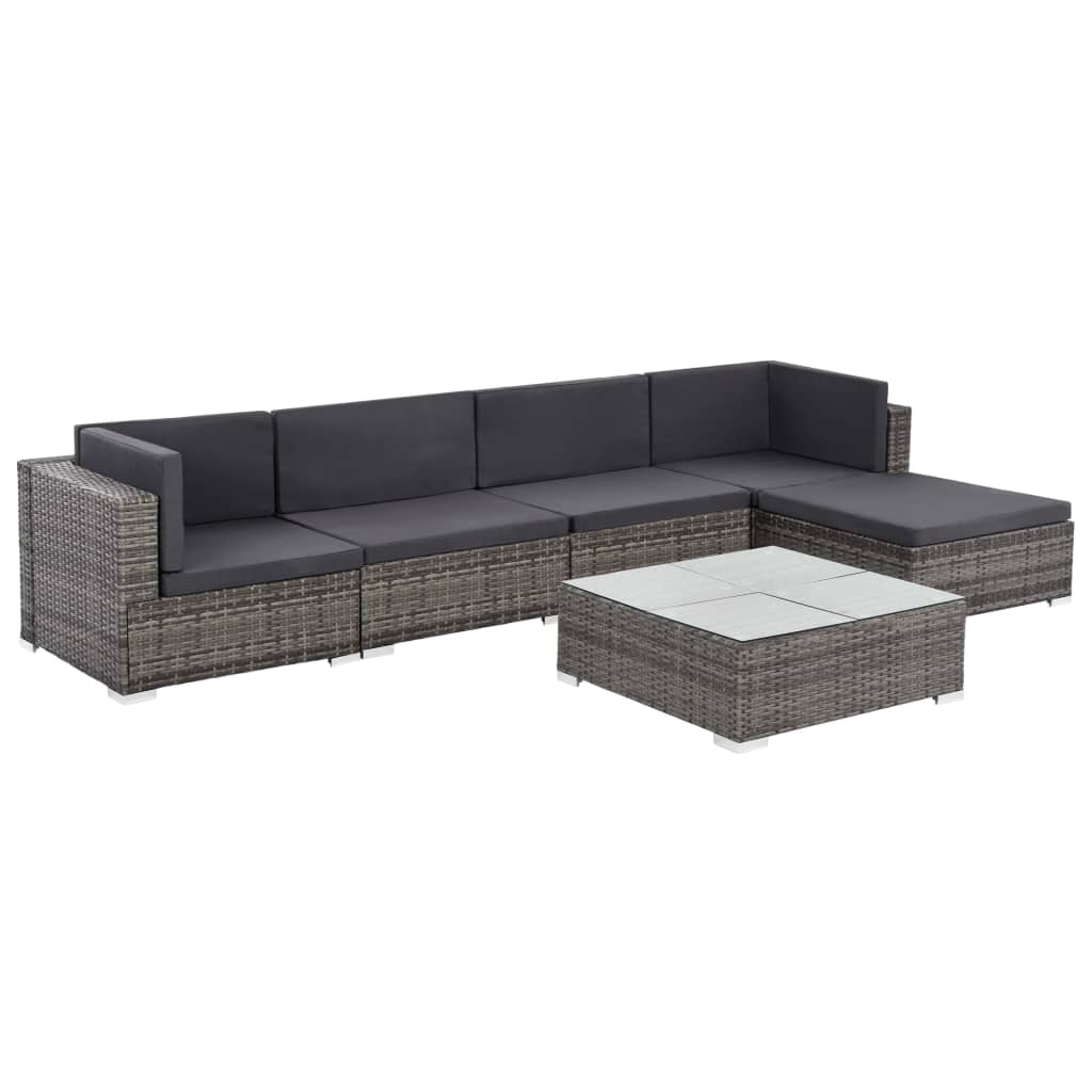 Salon de jardin meuble d'extérieur ensemble de mobilier 6 pièces avec coussins résine tressée gris
