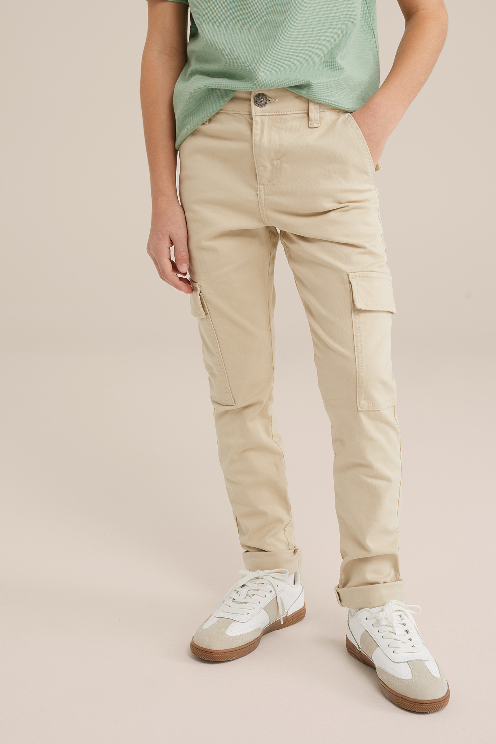 Jongens slim fit cargobroek WE Fashion Beige