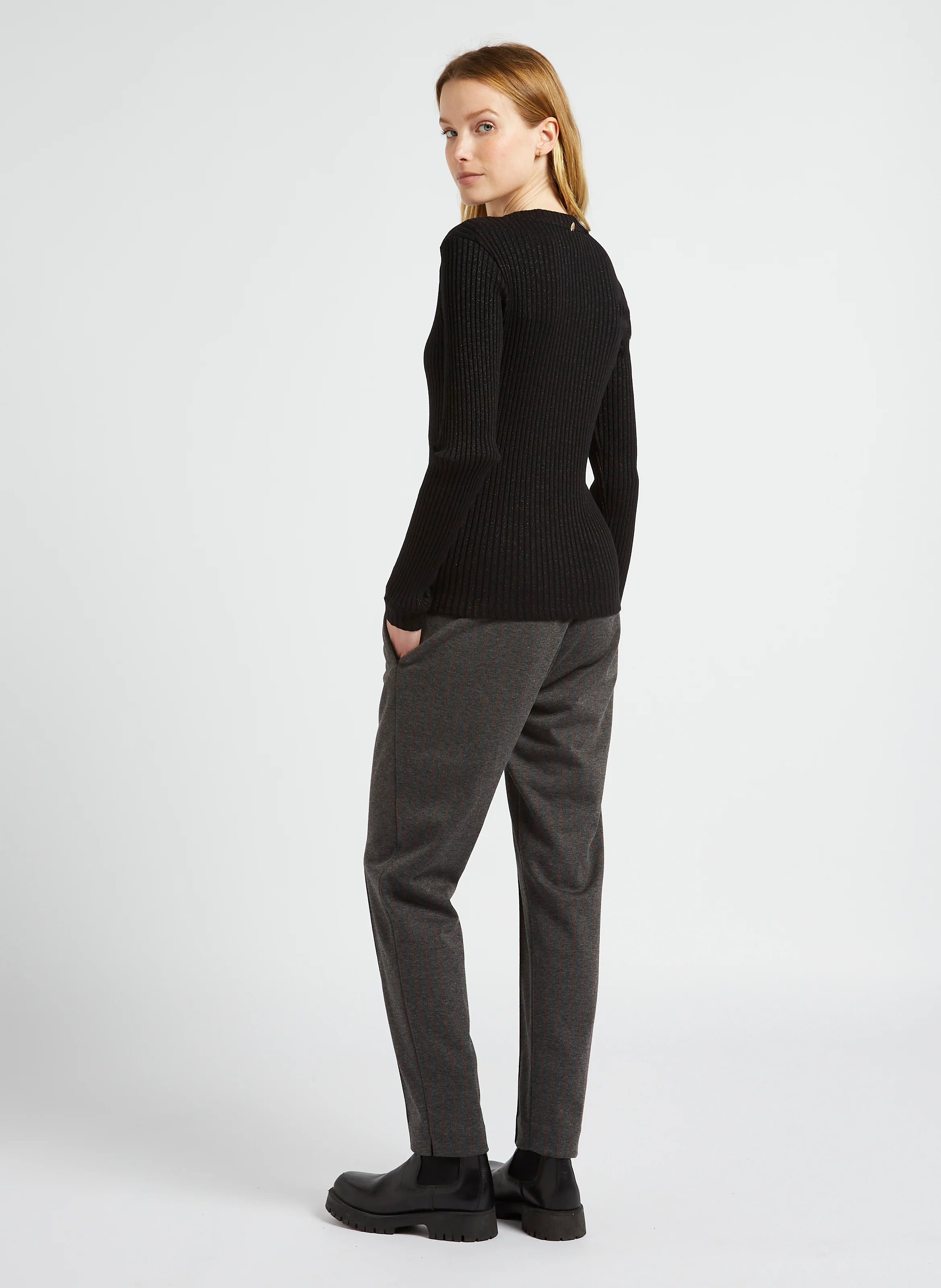Pantalon ajusté à rayures | Gris