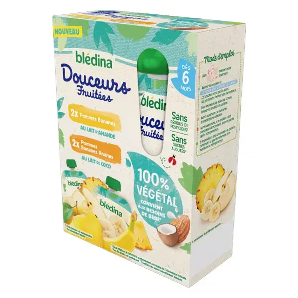 Sachês de guloseimas de frutas Blédina, 100% à base de plantas, multivariedades, pacote com 4 x 90g