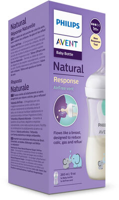 Philips Avent Natural Response Tåteflaske 260 ml, Airfree, Elefant Deco