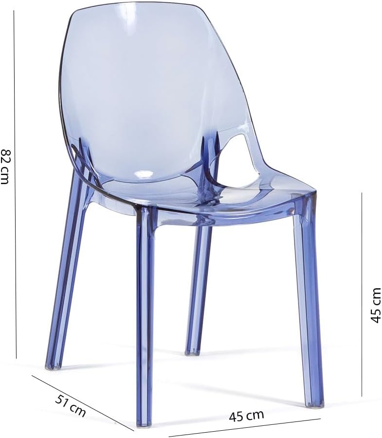 Moderne Esszimmerstühle aus transparentem Polycarbonat, stapelbare durchsichtige Design Stühle für Küche und Esszimmer - Luce (2 Stühle, Blau)