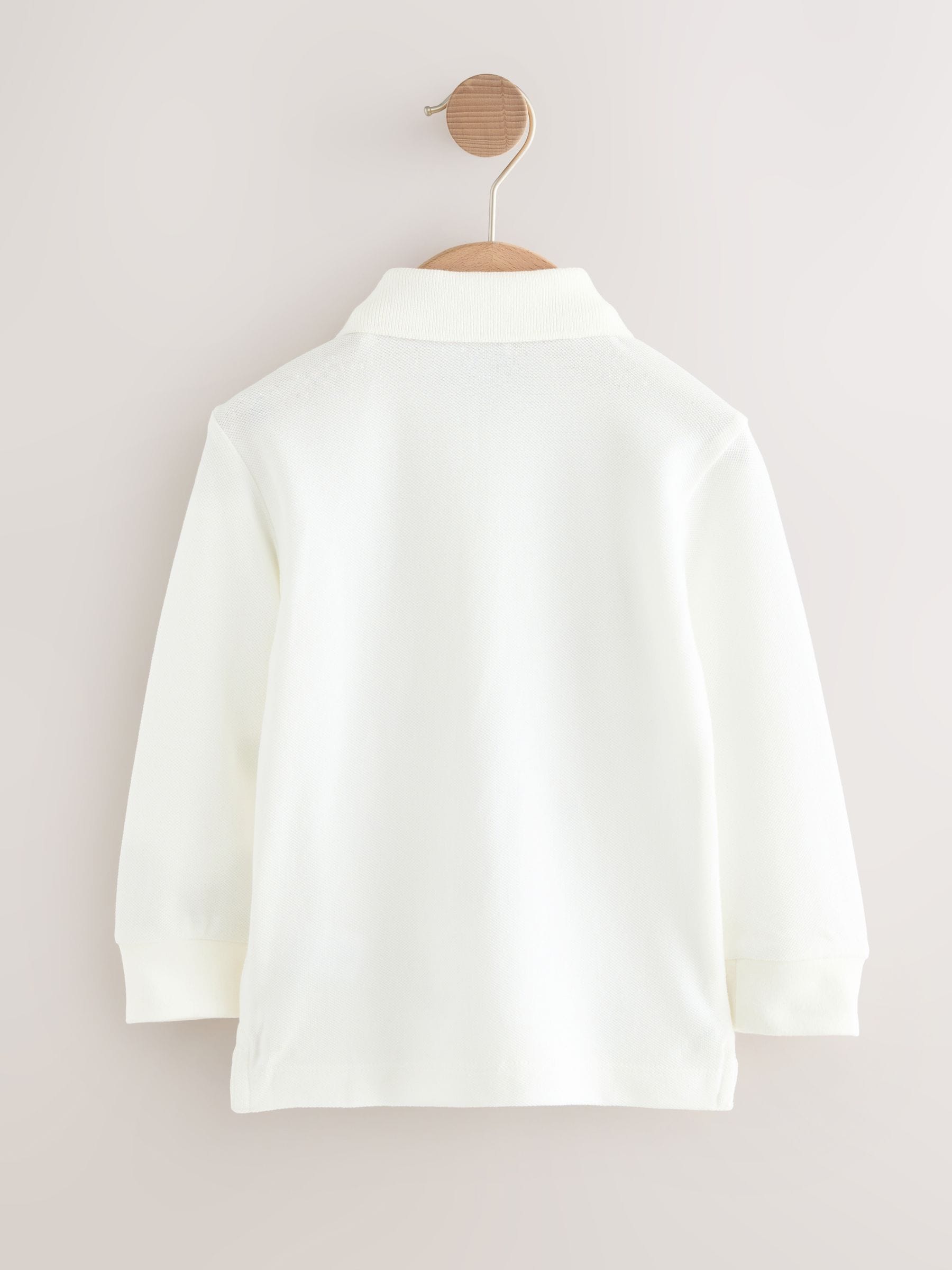 Wit graafmachine - Poloshirt met all-over borduursel en lange mouwen (3mnd-7jr)