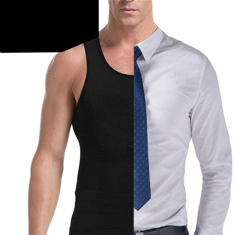 (Gr. L) Herren Body Former Shapewear Tanktop Bauchweg Unterwäsche - Beige