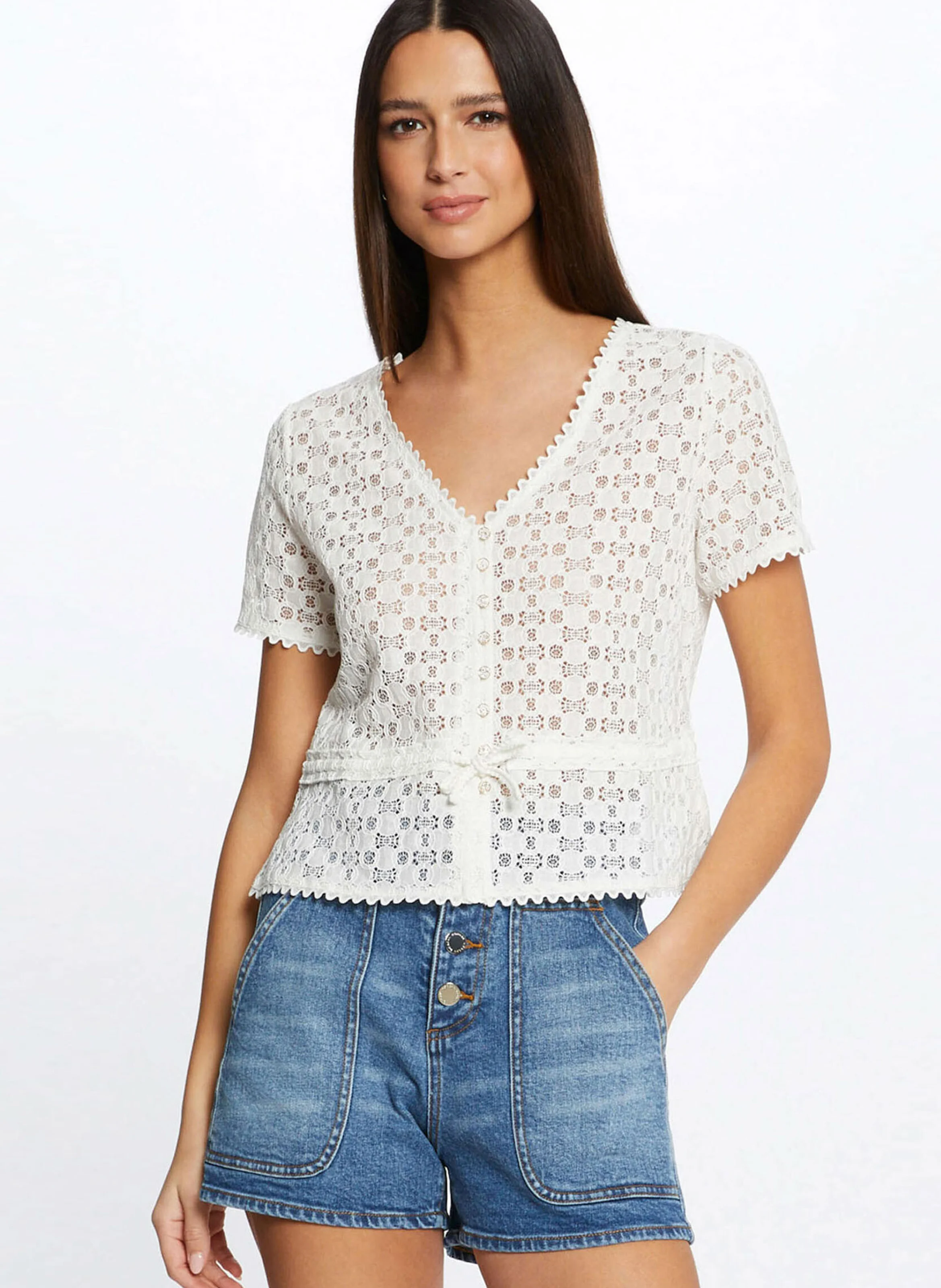 DATE - Top col V en dentelle| Blanc