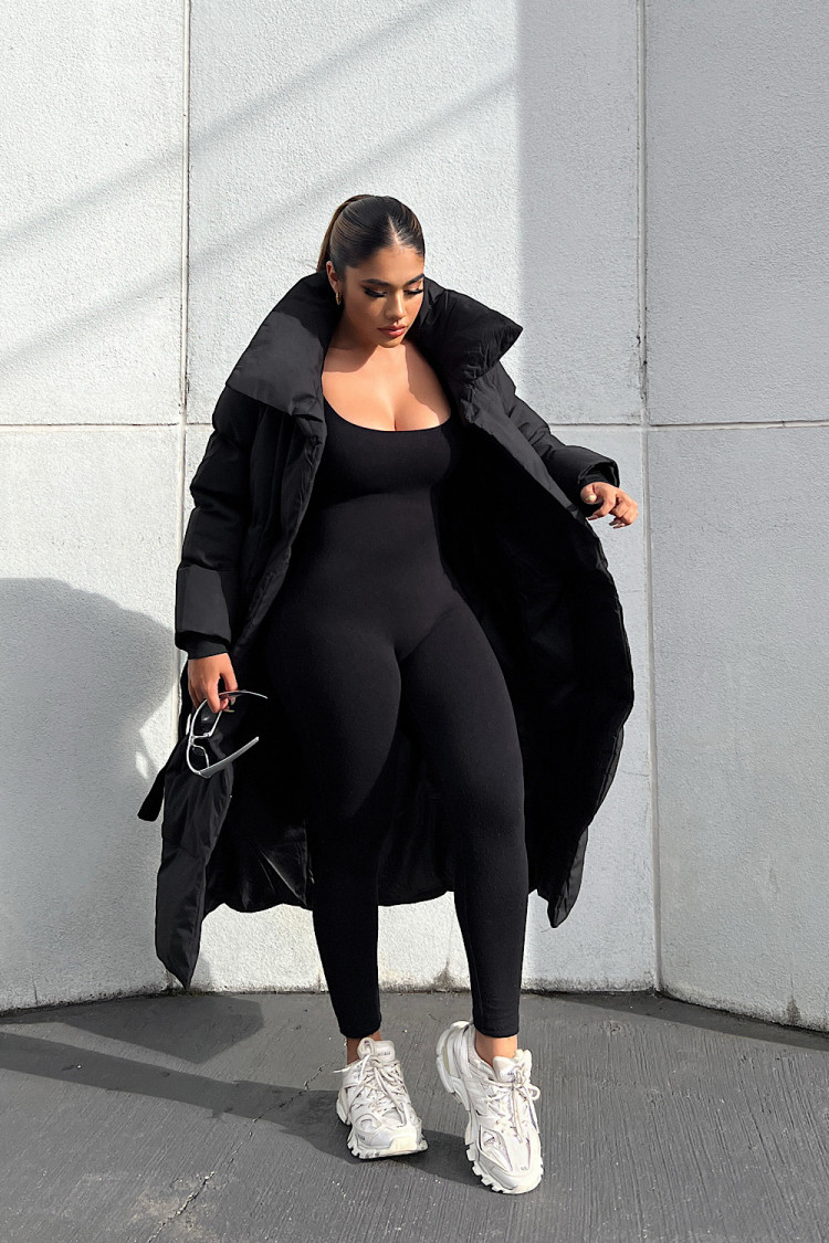 Doudoune matelassée noire manches longues
