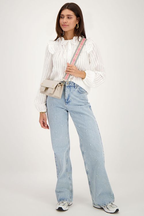 Witte ruffle blouse met strikdetail
