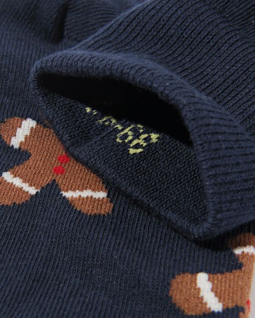 chaussettes bonhomme de pain d'épice bleu foncé