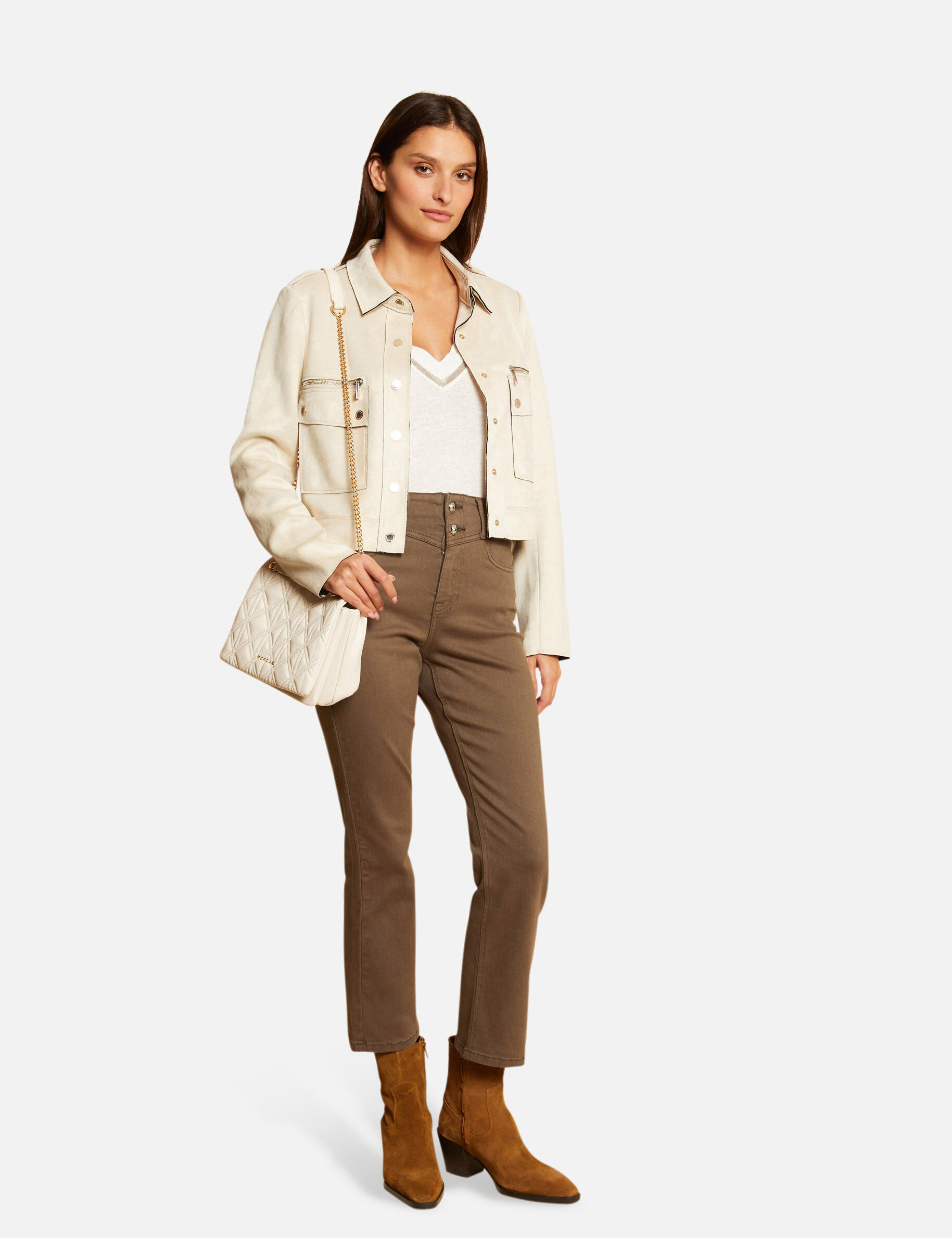 Pantalon droit taille haute 7/8ème vert kaki femme - vert_kaki