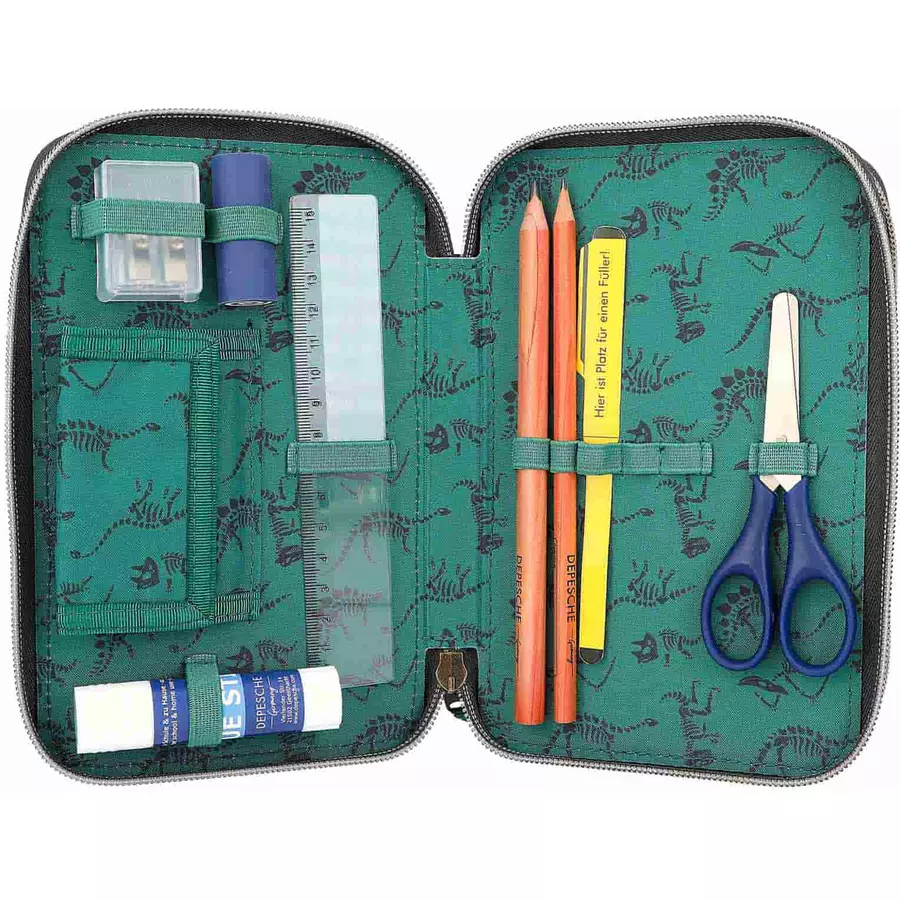 Depesche Federtasche LED grau Dino World 20 x 13 x 7 cm bunt