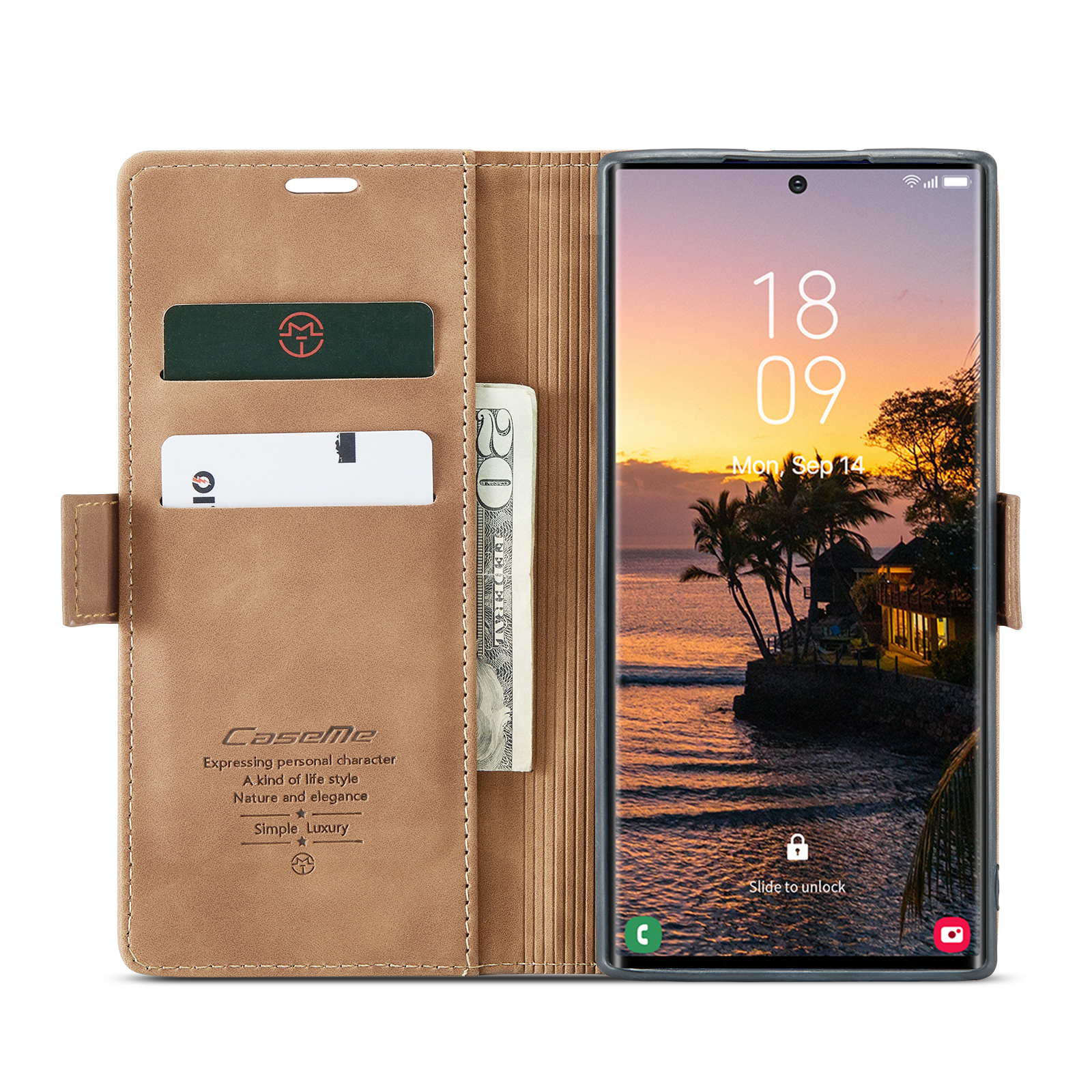 Samsung Galaxy S25 Ultra Leder Tasche Flip Wallet Etui mit Kartenfächern - Hellbraun