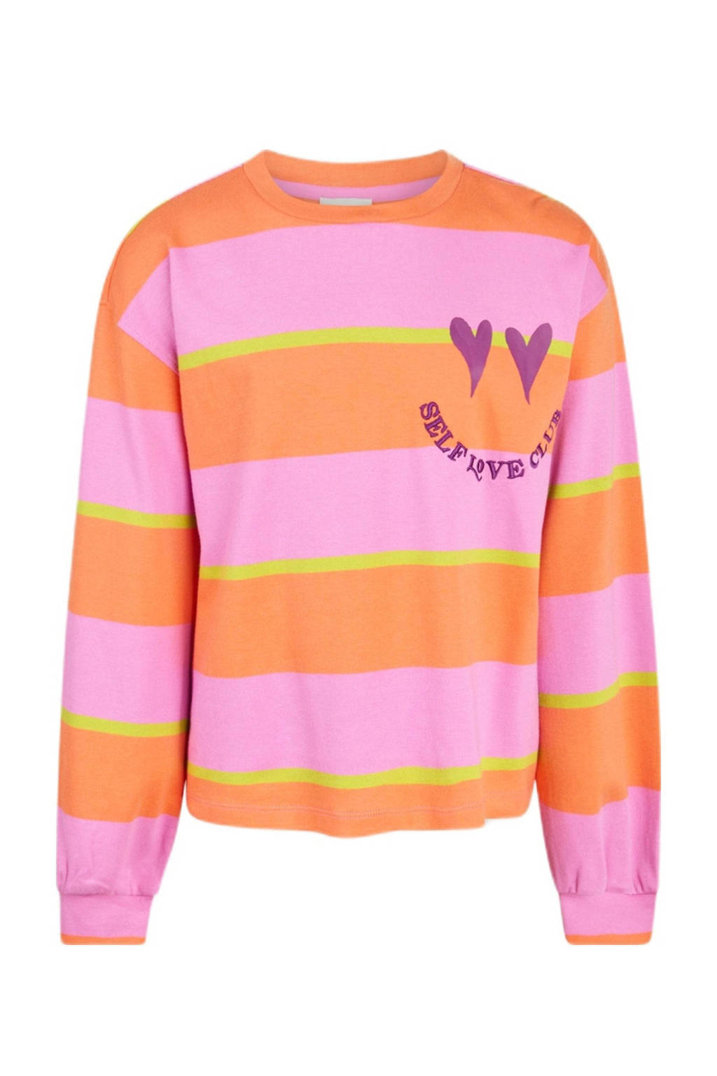 Shoeby gestreepte sweater roze/oranje/limegroen