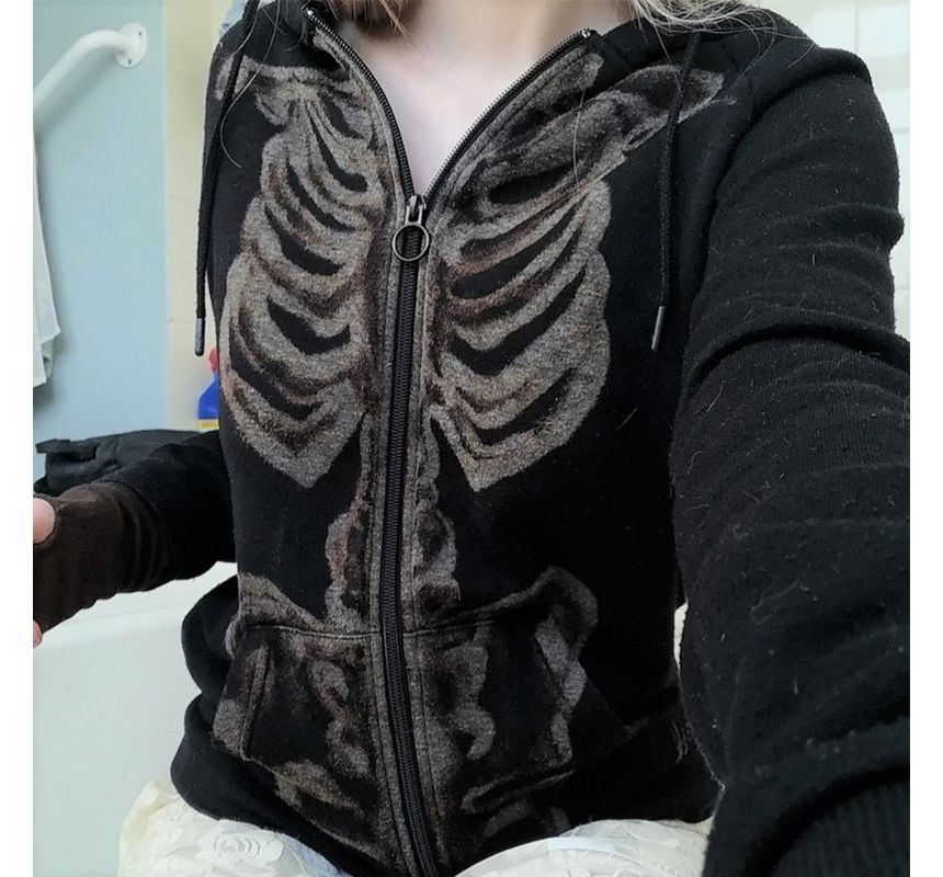 Genrovia - Skeletprint Hoodie met Ritssluiting