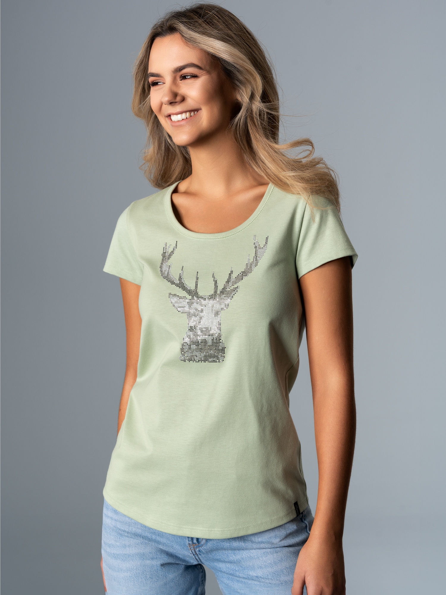 T-Shirt Glitzer-Hirsch Green tea
