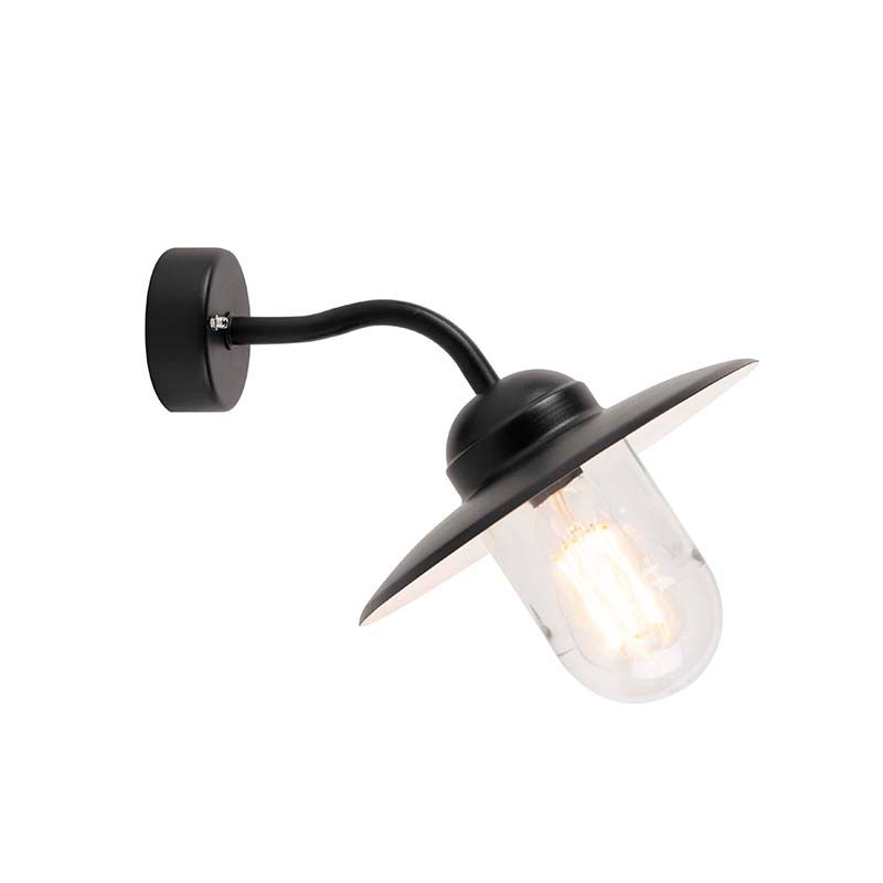 Buitenwandlamp zwart met glas IP44 - Munich