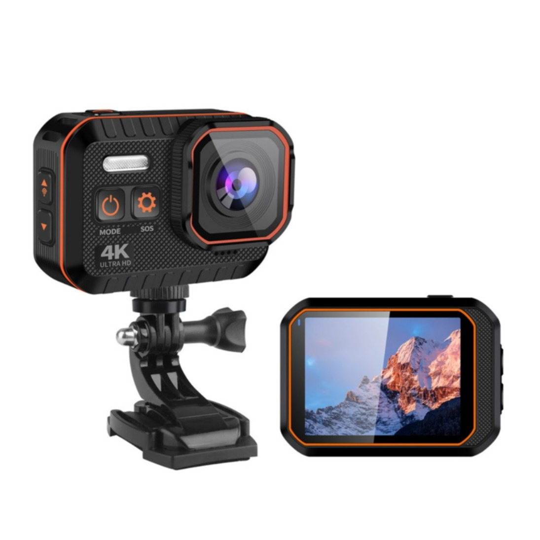 4K@60fps Ultra HD Action Cam WiFi Kamera 170° Weitwinkel 2“ IPS Display Micro SD Kartenslot und Fernauslöser   Halterungen (IP44) - Schwarz