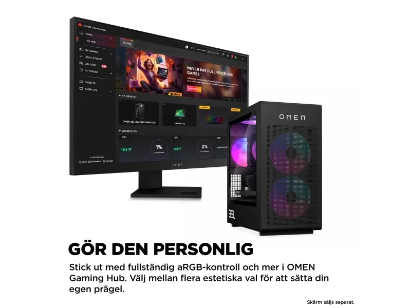 HP OMEN 35L GT16-0070no, AMD Ryzen™ 5, 8500F, 16 GB, DDR5-SDRAM, 1 TB, Windows 11 Home