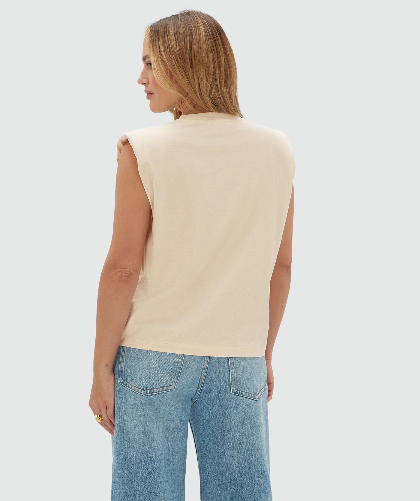 JV-SUE T-shirt met schoudervulling - ecru melange