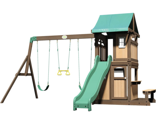 Backyard DISCOVERY Lakewood speeltoren, 340 x 430 cm, bruin hout, bestaande uit schommel en glijbaan