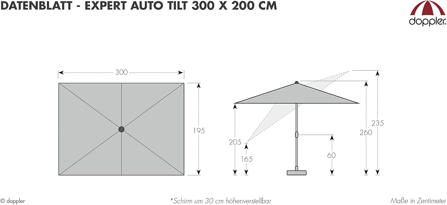 Doppler EXPERT Auto Tilt – Rechteckiger Sonnenschirm für Balkon oder Terrasse – Knickbar – ca. 300x200 cm
