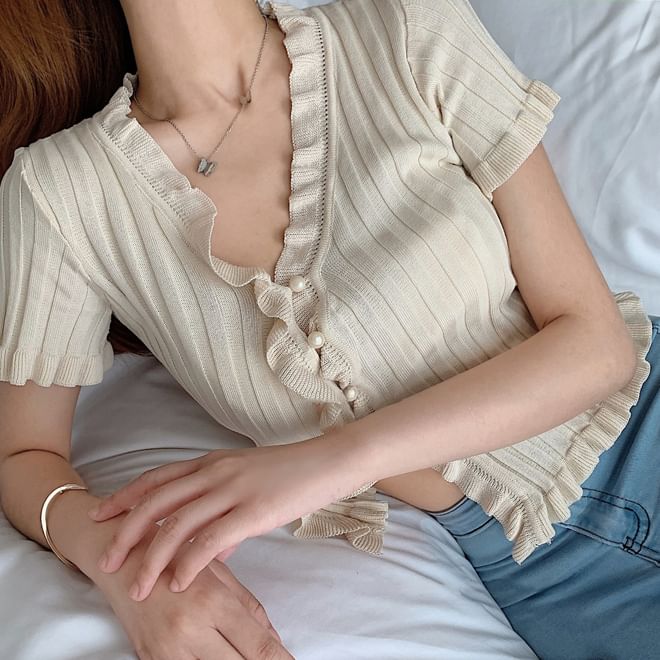 MIKIGA - V-hals gebreide cropped top