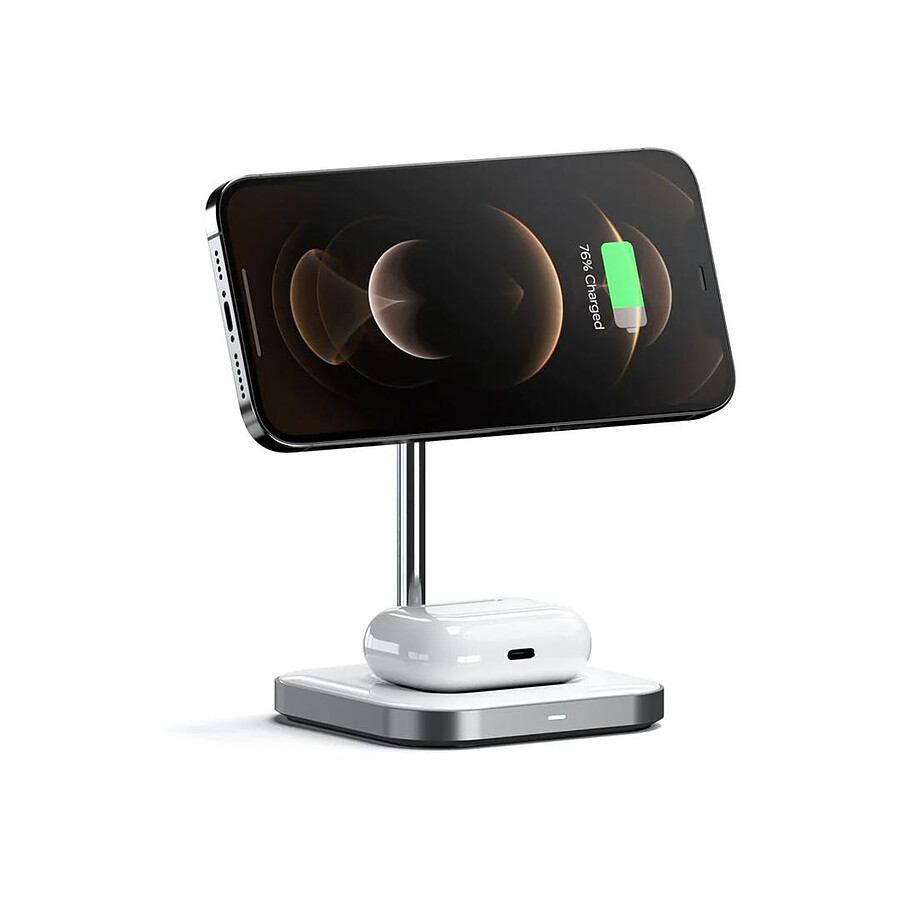 SATECHI Stand de Charge sans fil 2-en-1 en 7.5W pour iPhone 12/13 - Gris