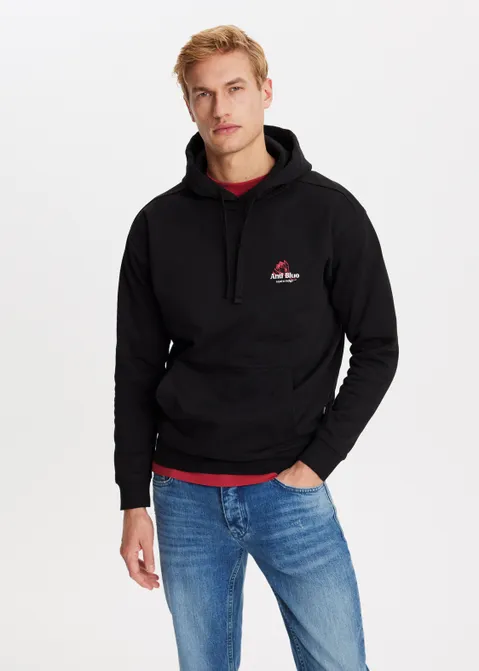 Hoodie met bloemen applicatie zwart (ZWART)