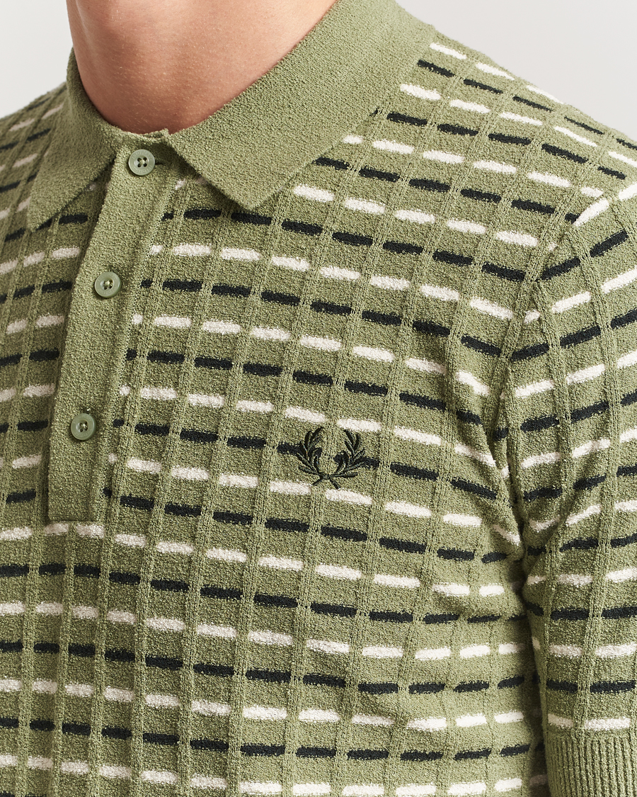 Fred Perry Bouclé Ribbed Knitted Polo Olive Mint