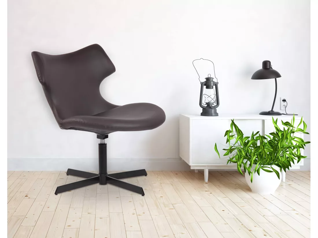 Chaise gondole - Similicuir & Métal noir mat - Marron - Welland