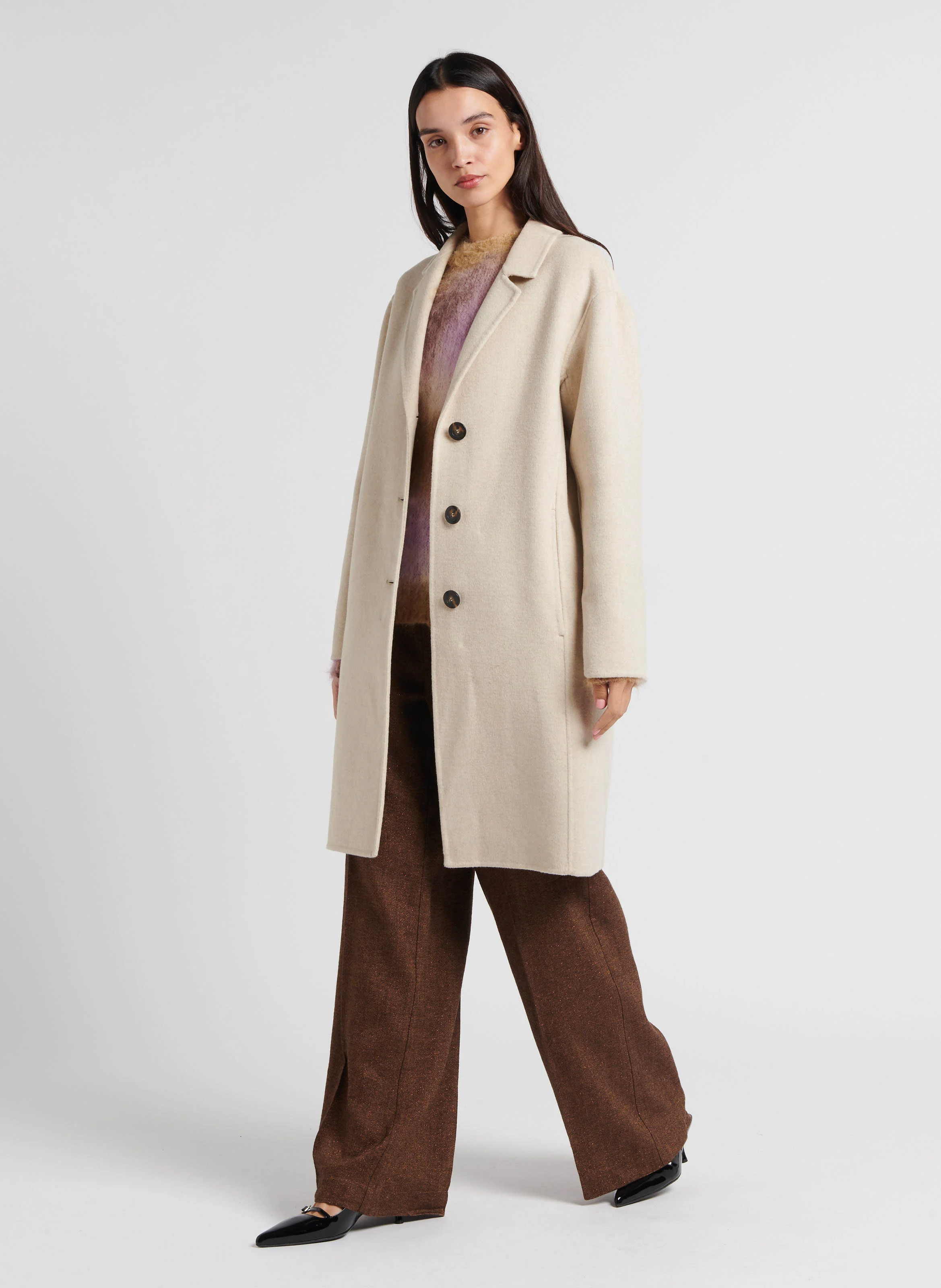PUEBLO - Pantalon évasé taille haute | Marron