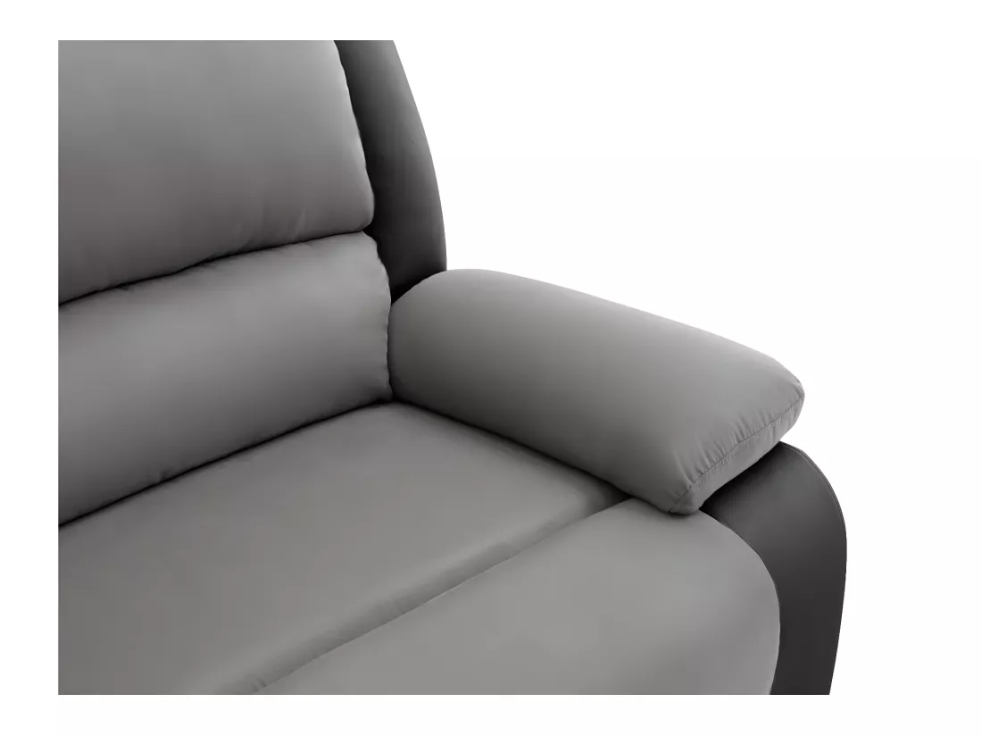 Canapé relax manuel 3 places avec 2 assises XXL Léo en microfibre et simili - Noir/Gris - L193 x P93 x H96cm - Loungitude