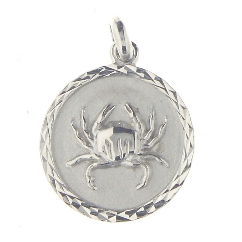 Pendentif médaille astrologique zodiaque Cancer en argent + chaine