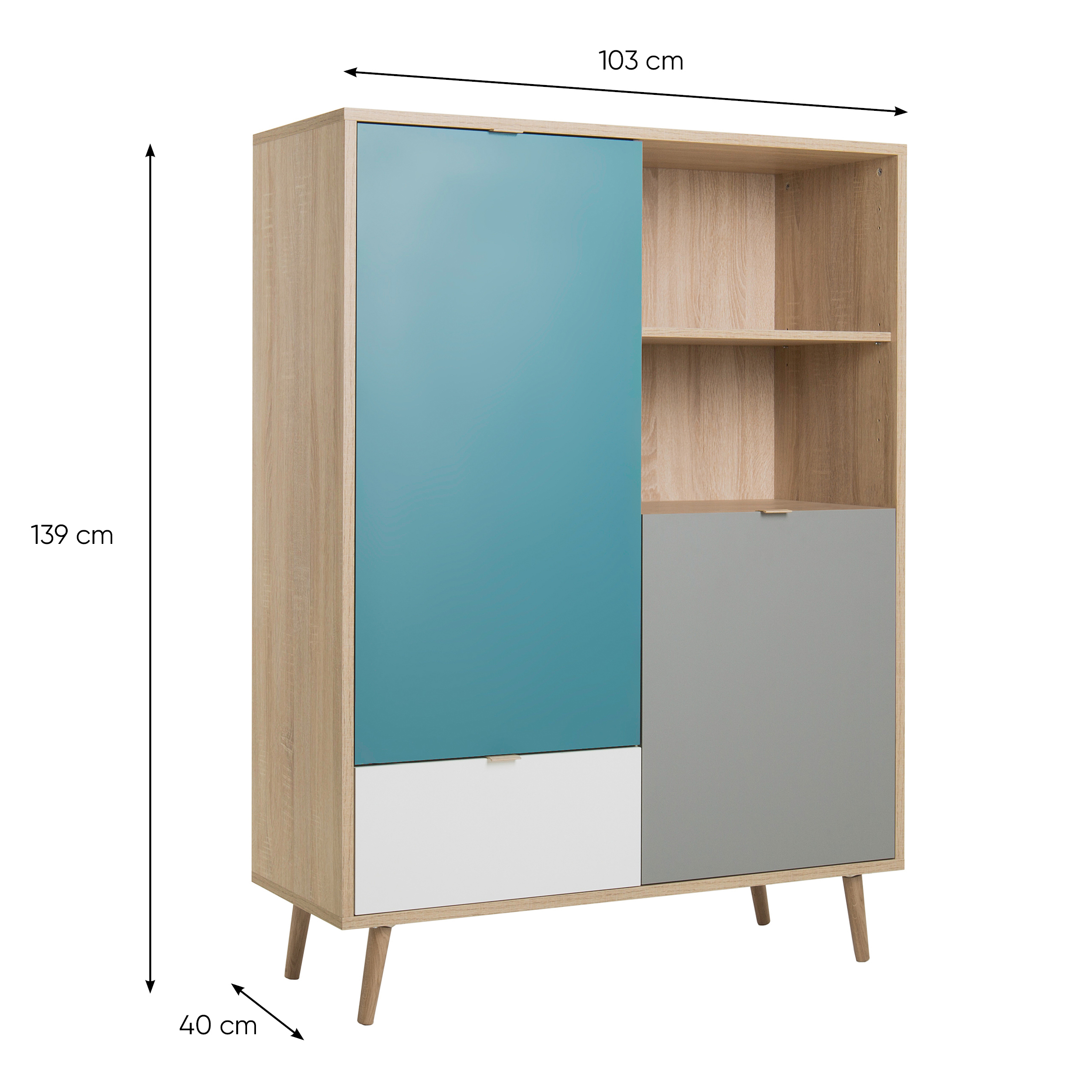 Highboard CUBA - Sonoma Eiche - tricolor - 103 cm breit